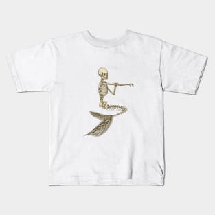 BATHING MERMAID SKELETON - SEPIA Kids T-Shirt